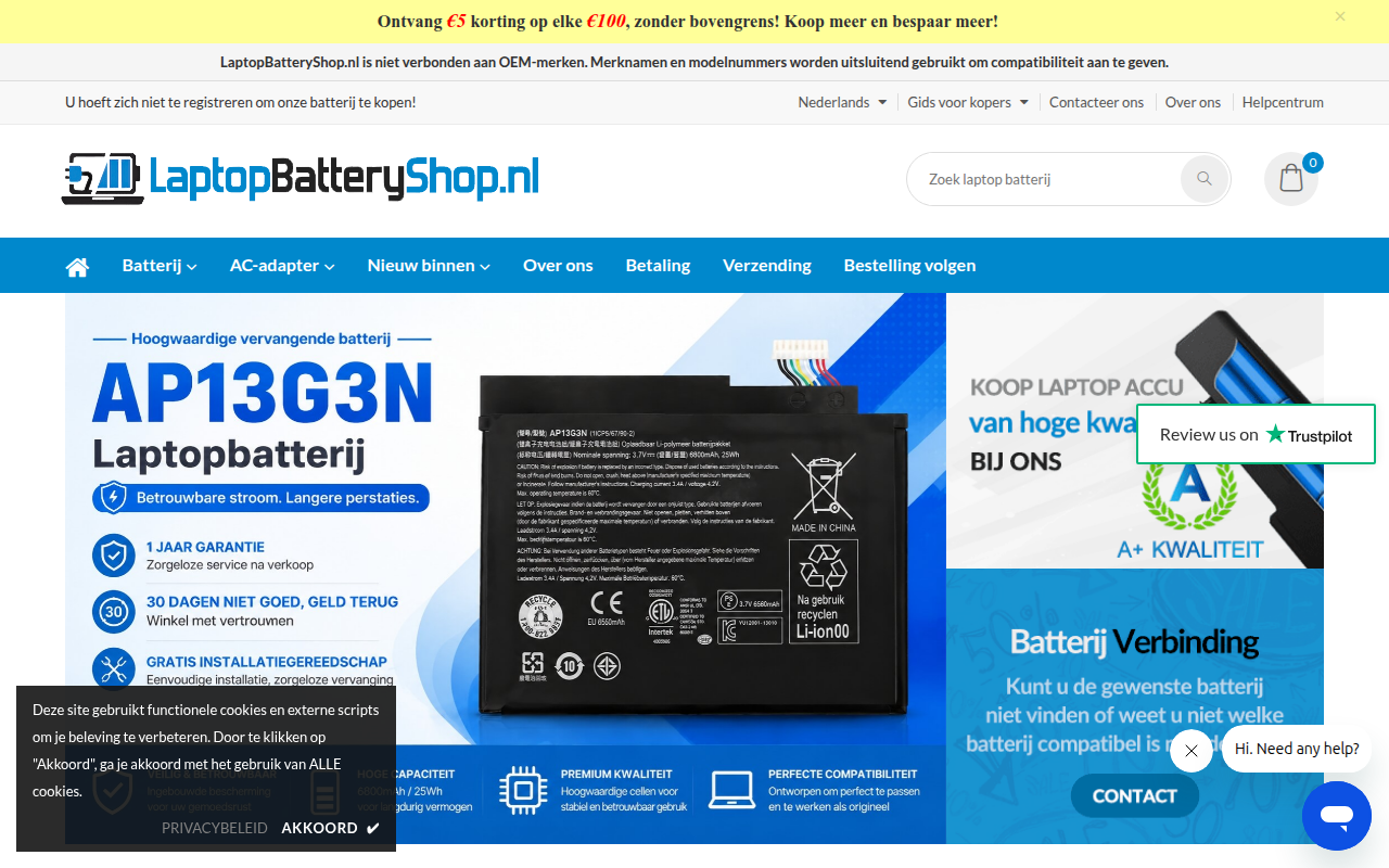 Screenshot van laptopbatteryshop.nl