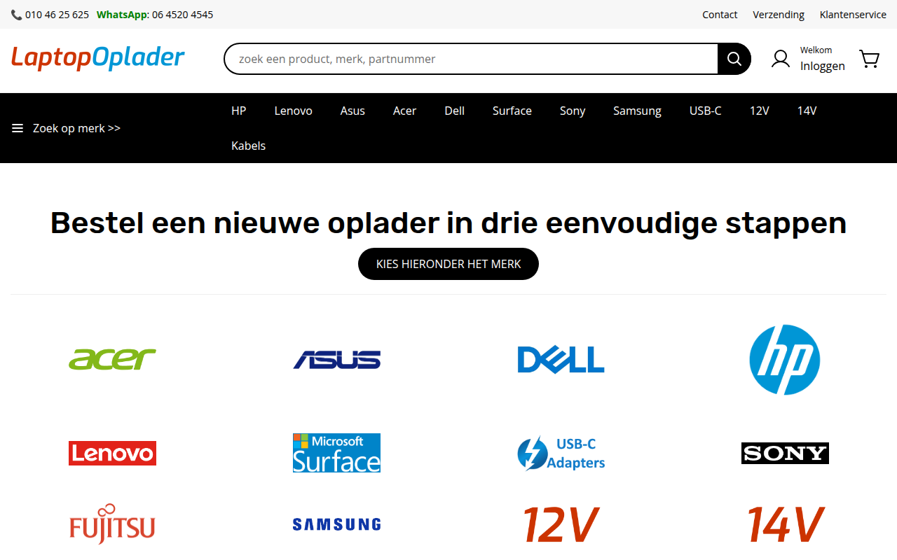 Screenshot van laptopoplader.nl