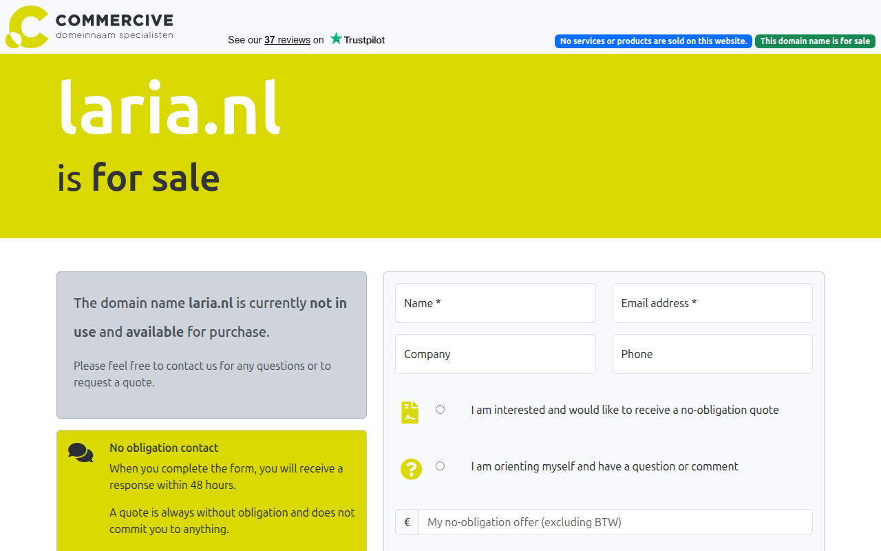 Screenshot van laria.nl