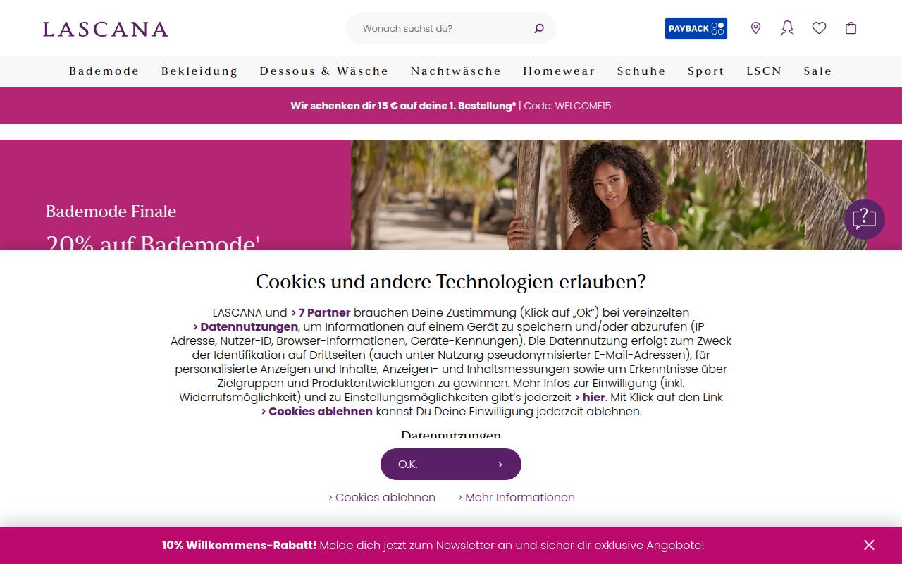 Screenshot van lascana.de