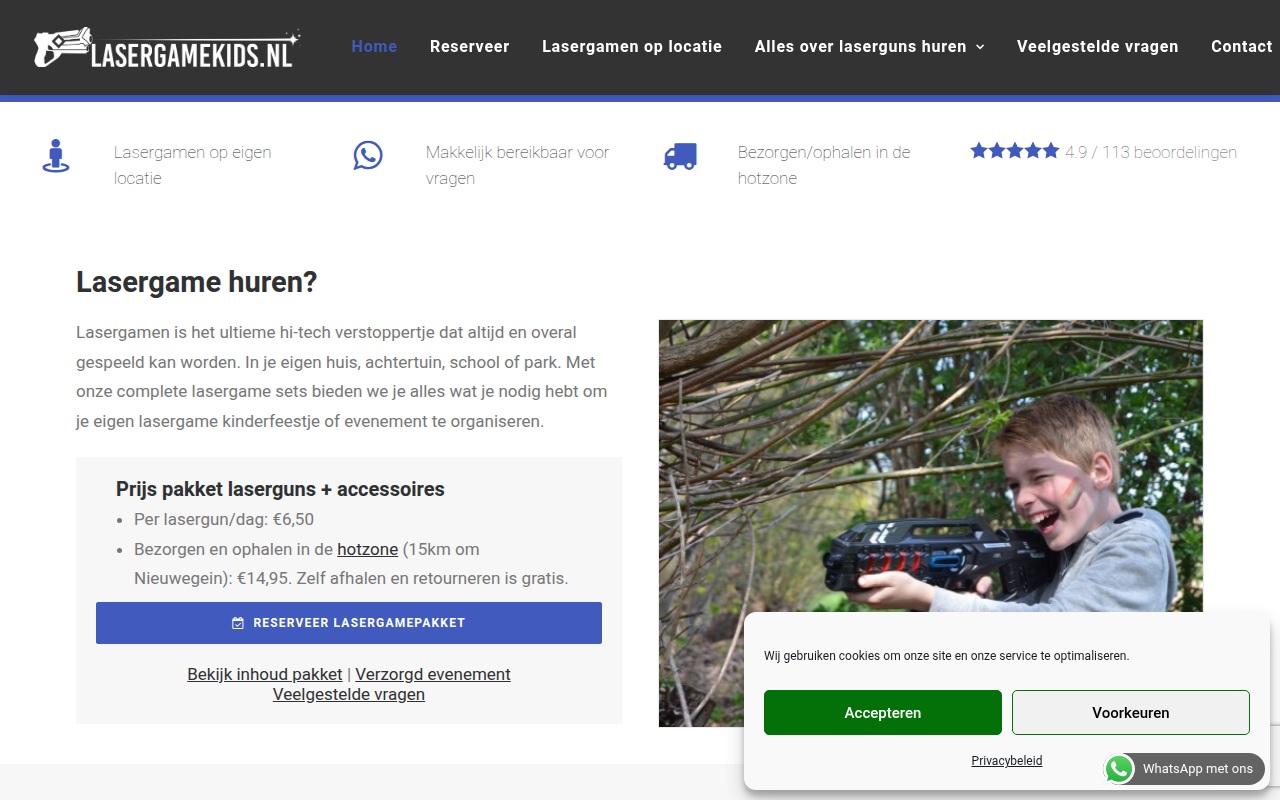 Screenshot van lasergamekids.nl