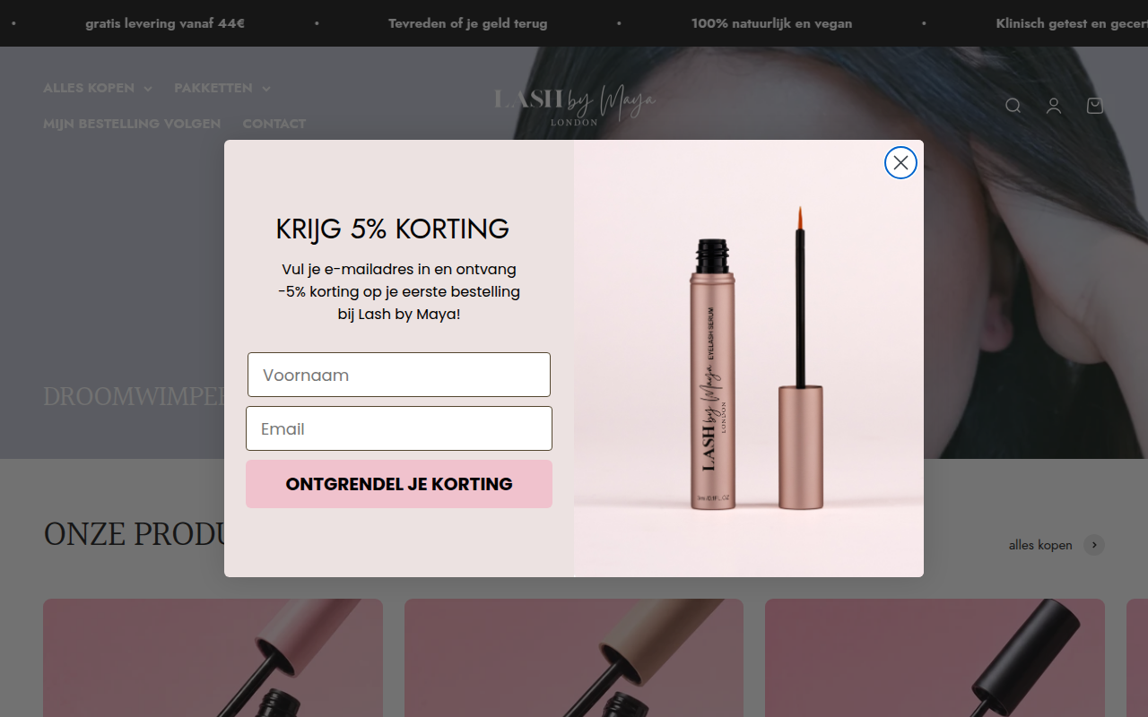 Screenshot van lashbymaya.nl