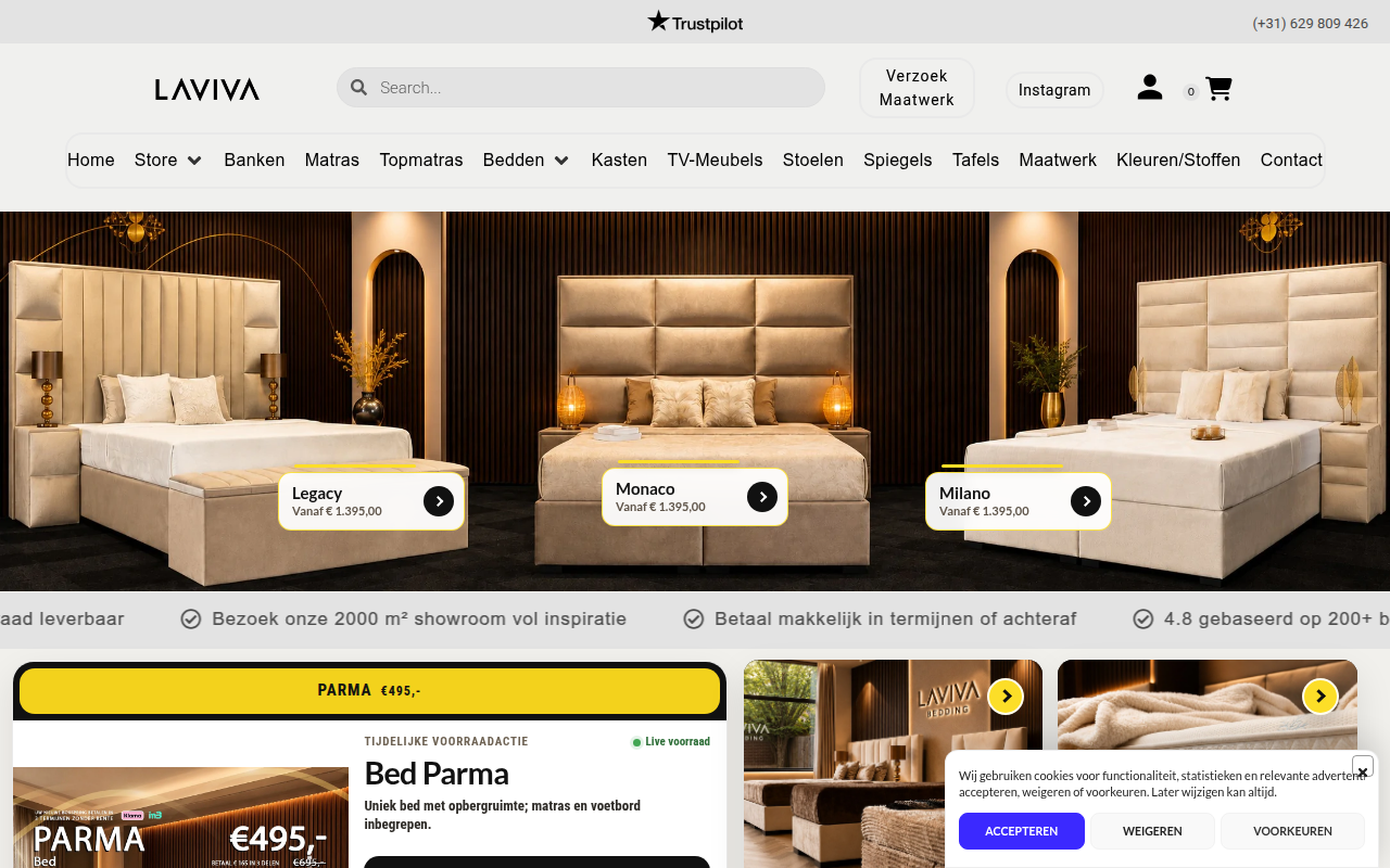 Screenshot van lavivabedding.nl