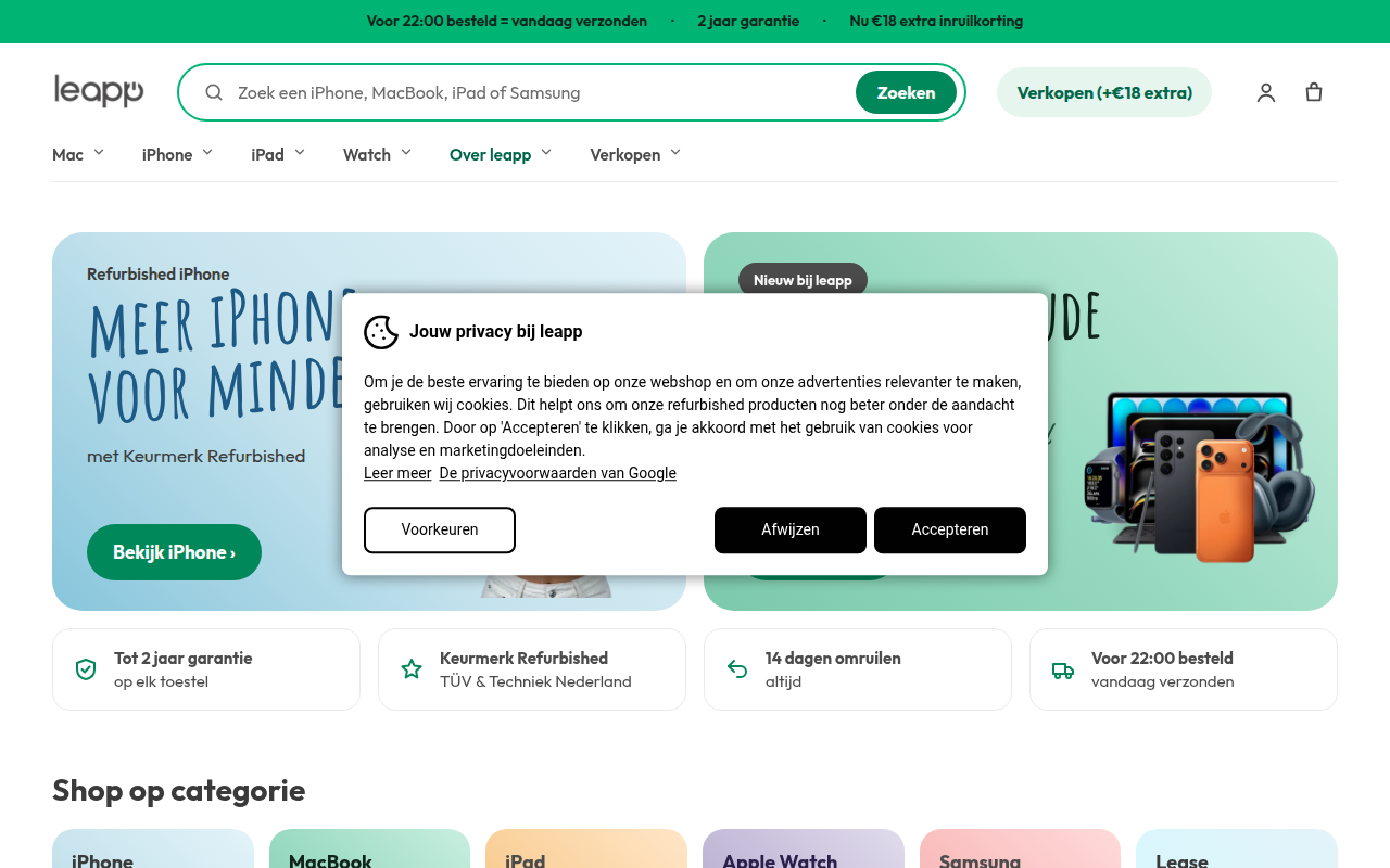 Screenshot van leapp.nl