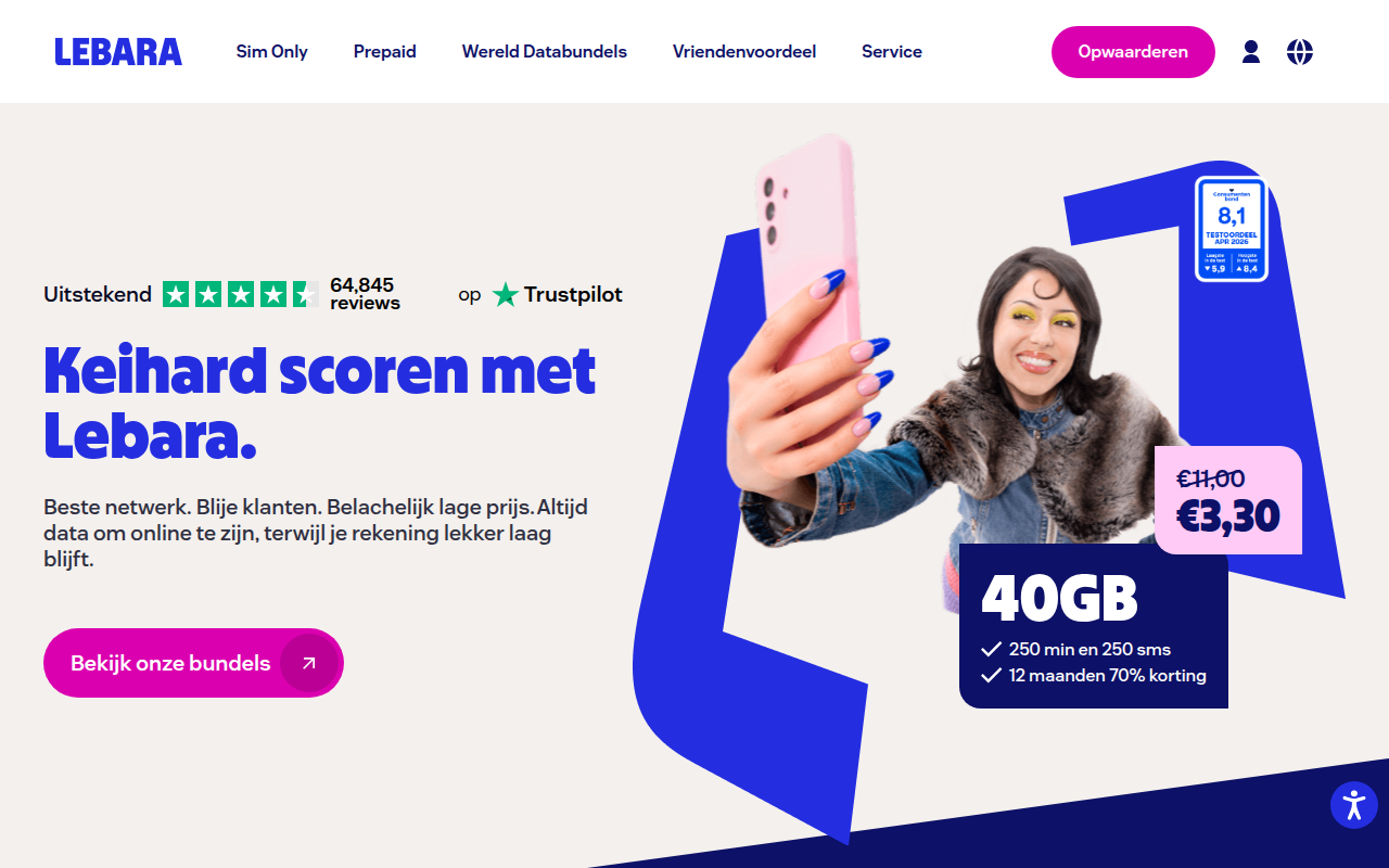 Screenshot van lebara.nl