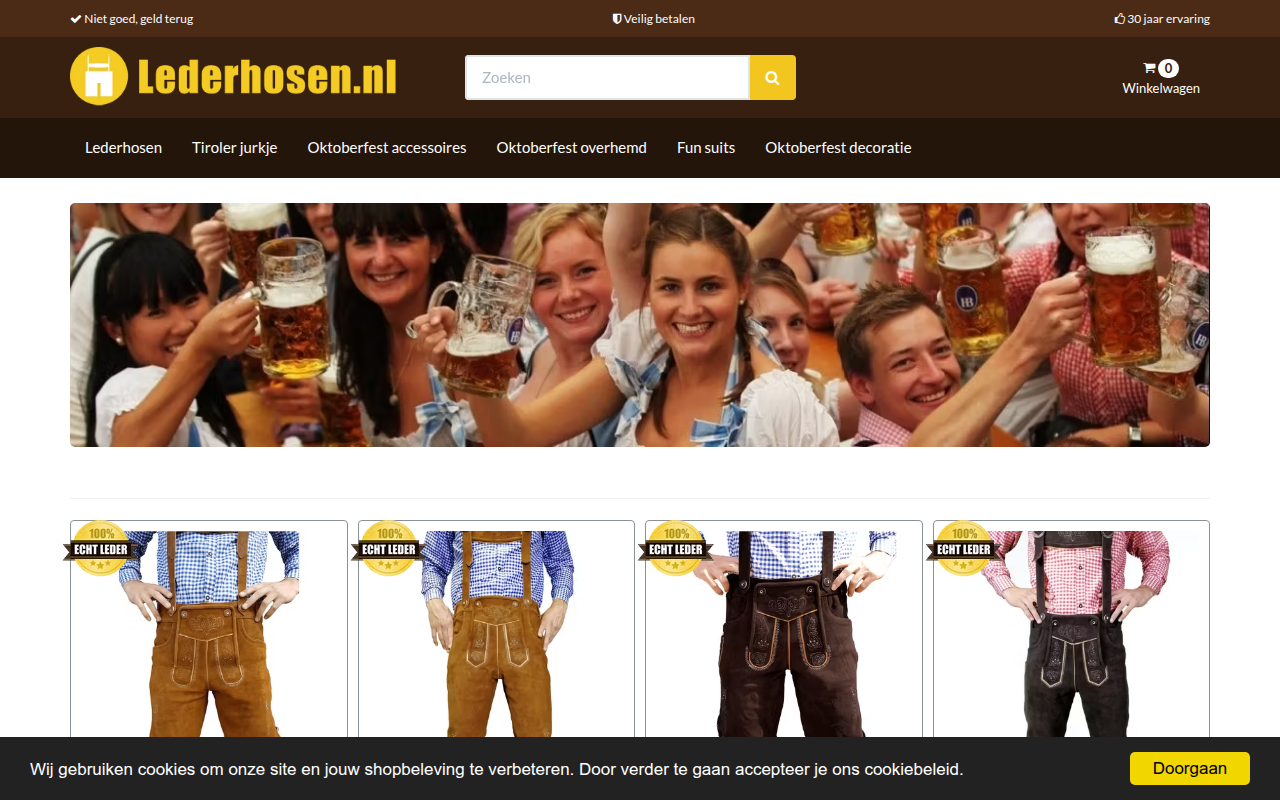 Screenshot van lederhosen.nl