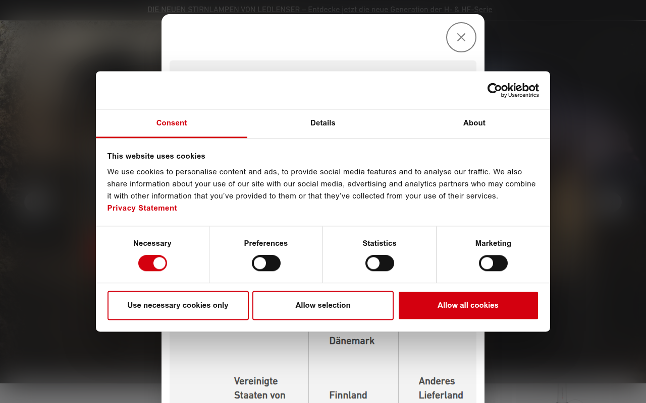 Screenshot van ledlenser.com