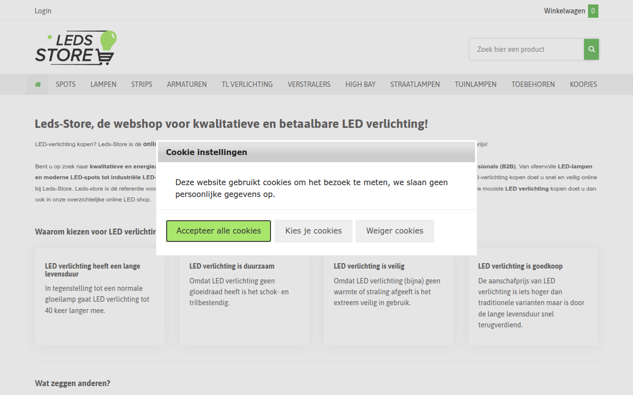 Screenshot van leds-store.be