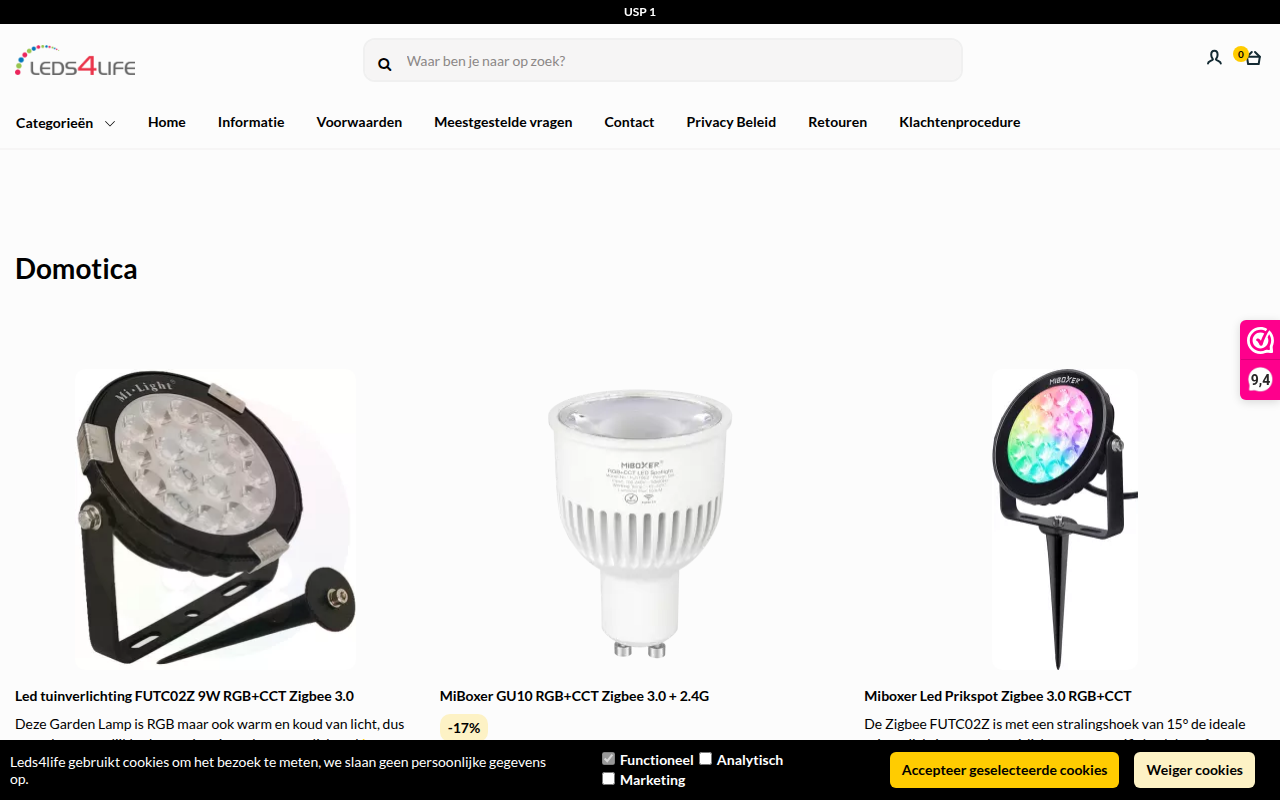 Screenshot van leds4life.nl