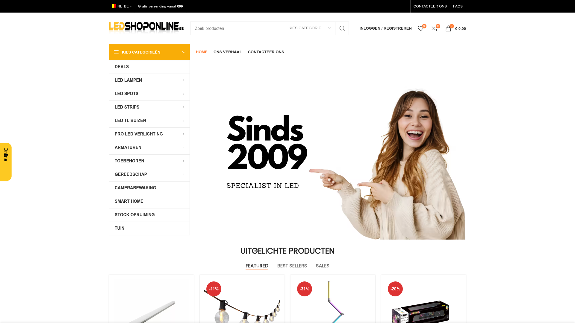 Screenshot van ledshoponline.be