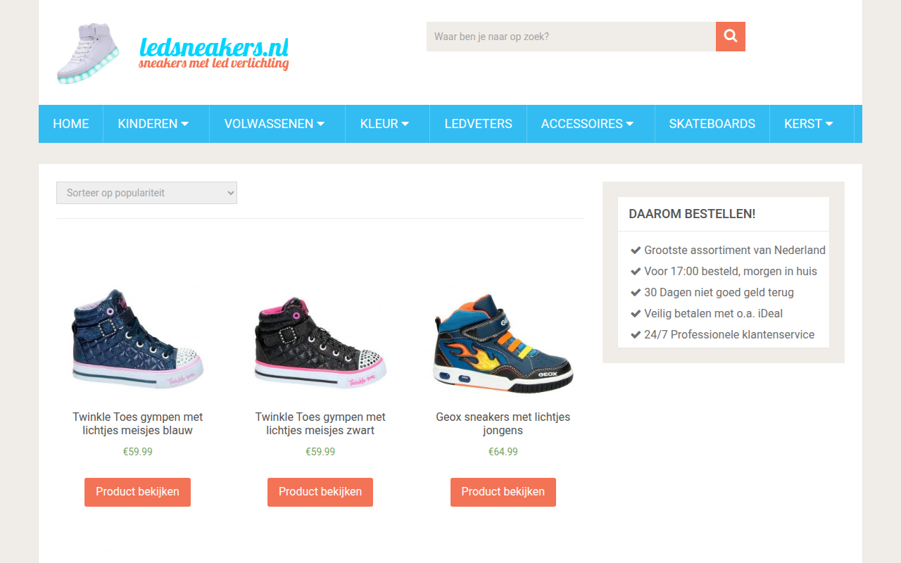 Screenshot van ledsneakers.nl