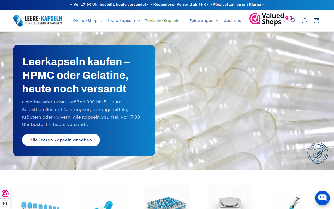 Screenshot van leere-kapseln.de