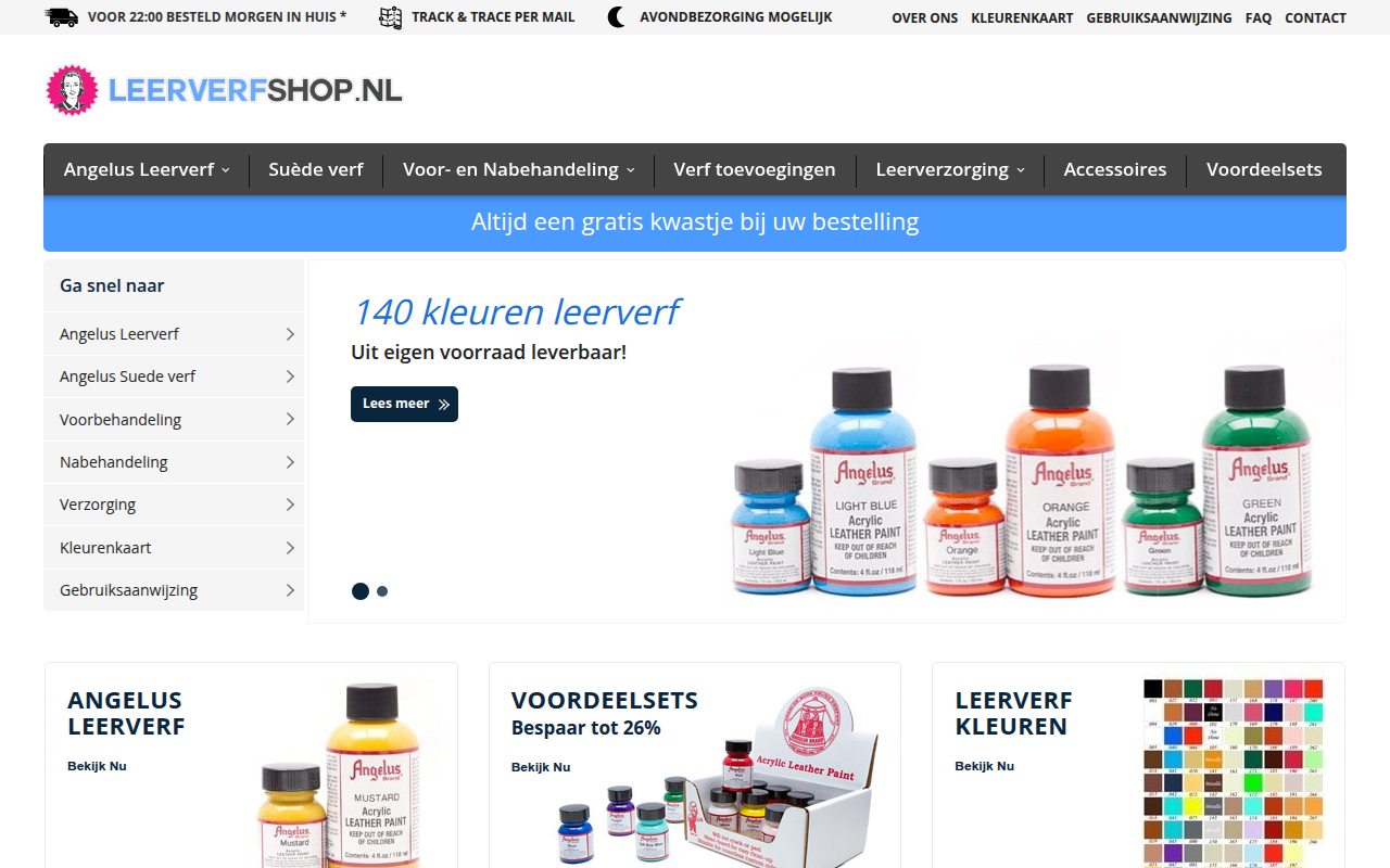 Screenshot van leerverfshop.nl