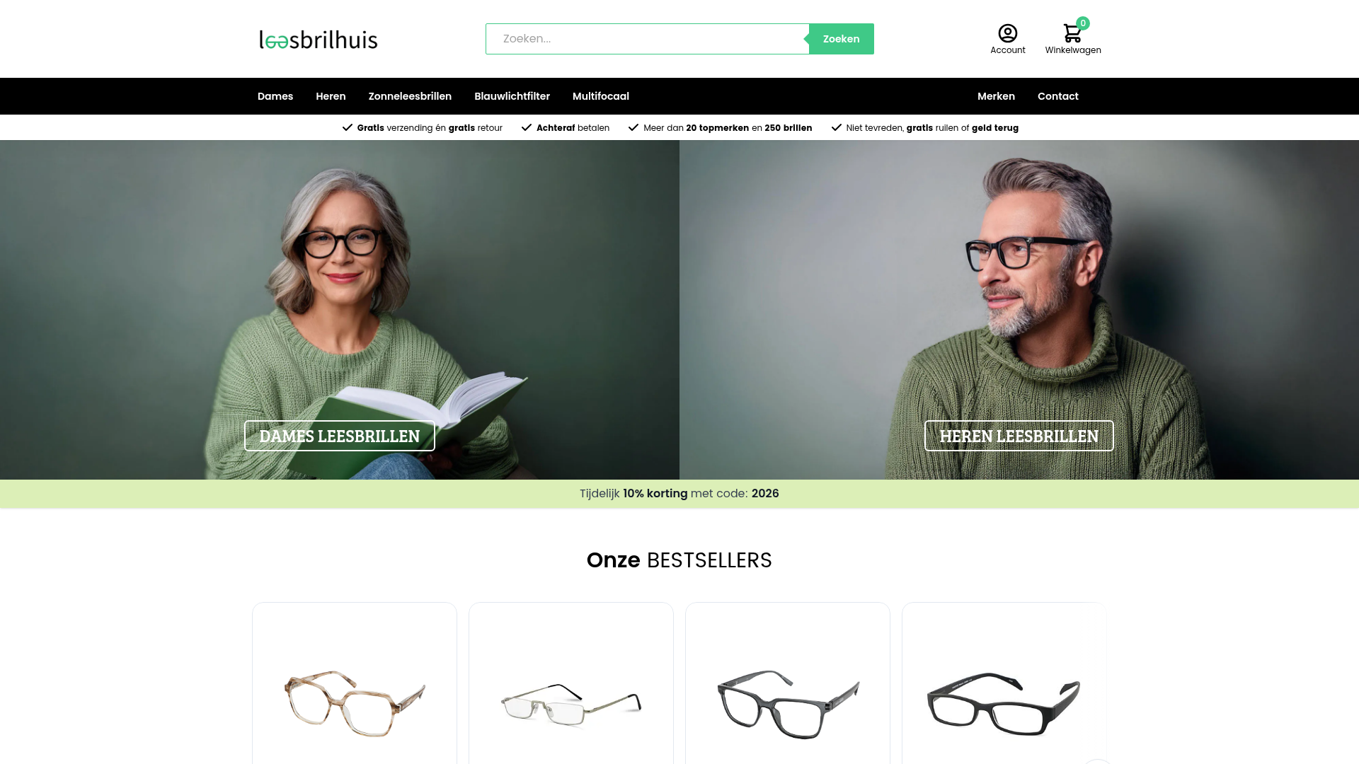 Screenshot van leesbrilhuis.nl