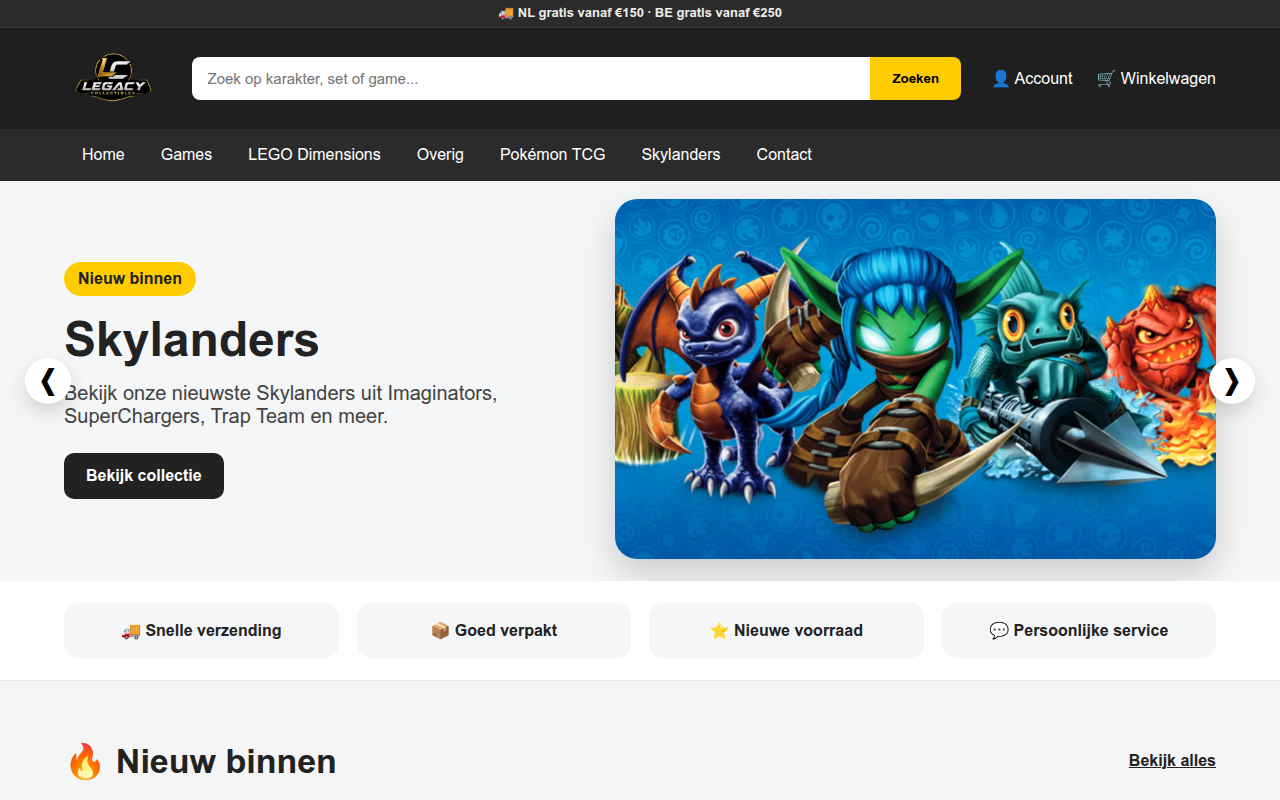 Screenshot van legacycollectibles.nl
