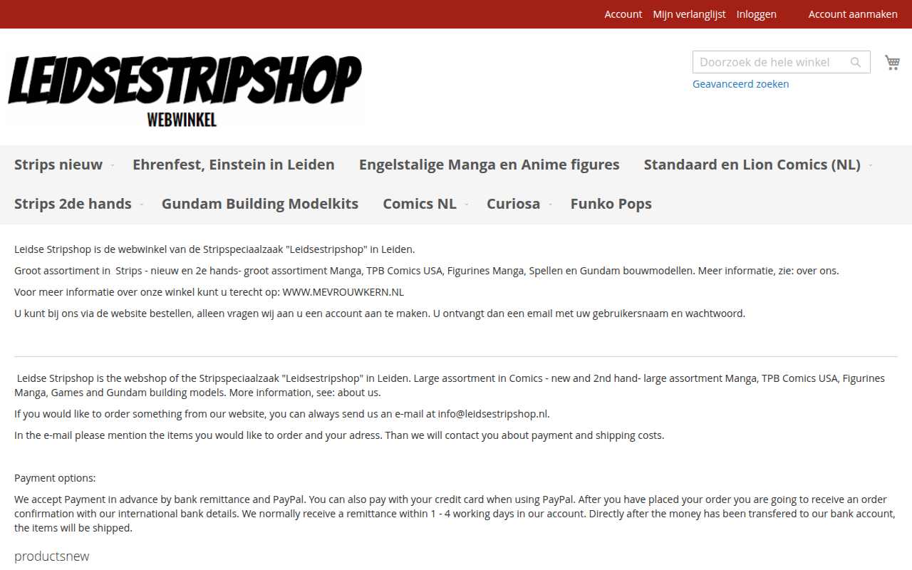 Screenshot van leidsestripshop.nl