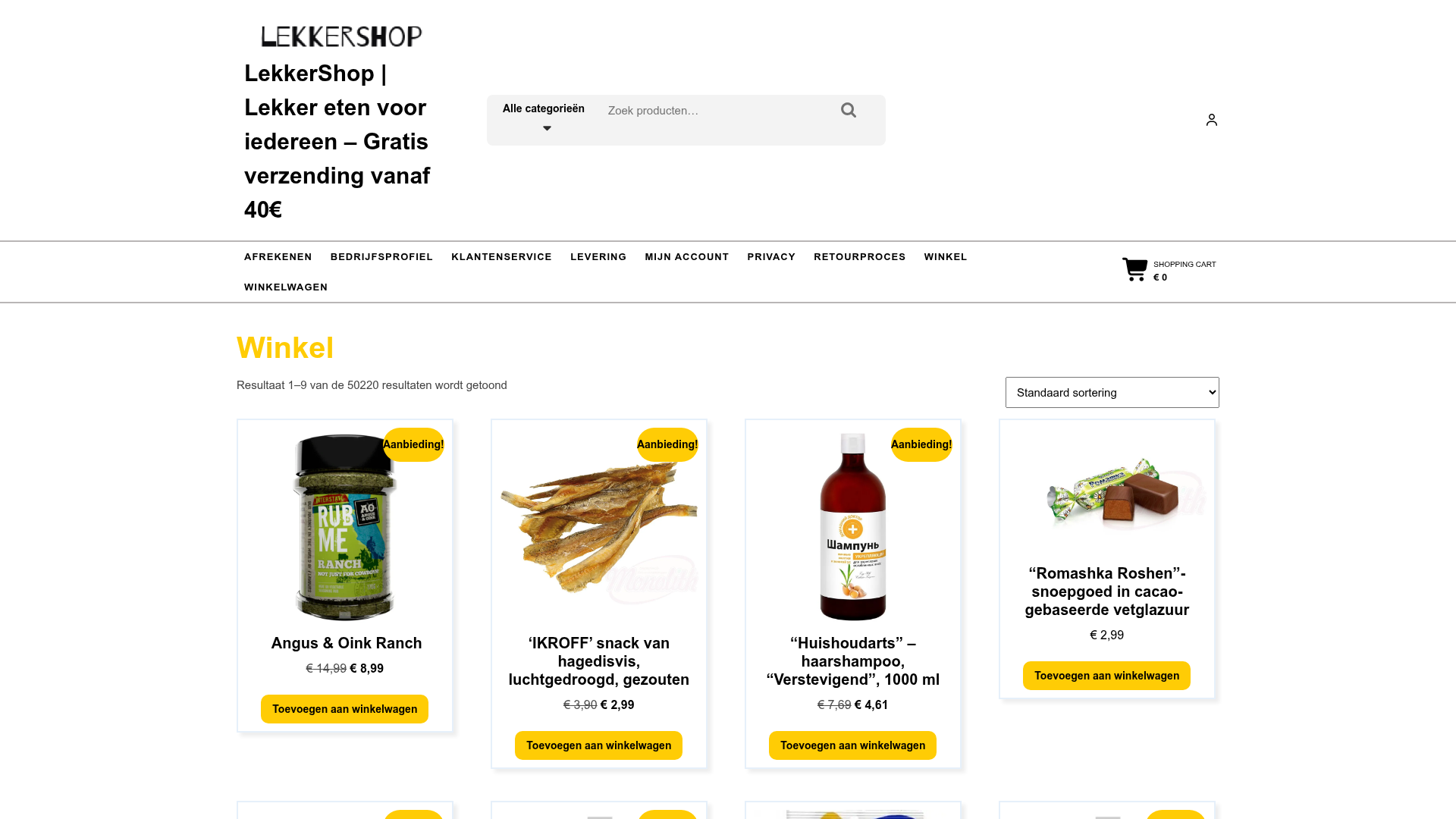 Screenshot van lekkershop.nl