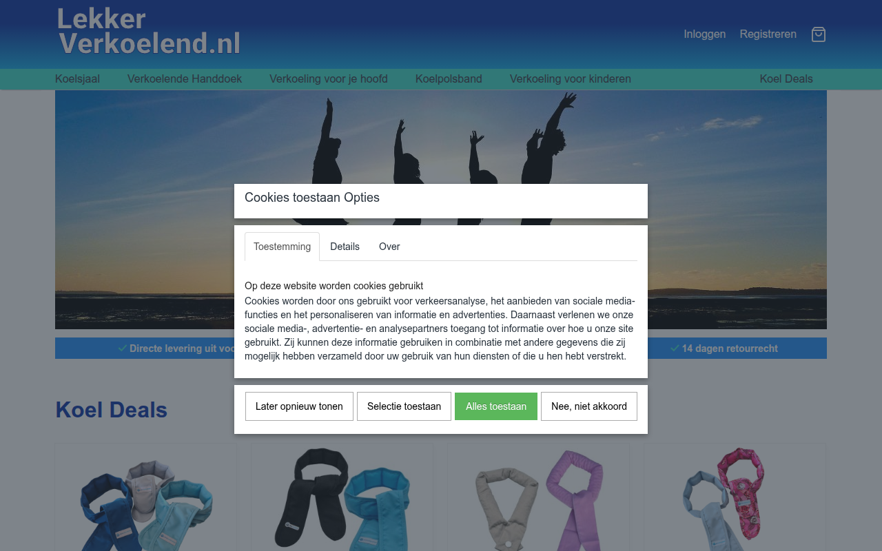 Screenshot van lekkerverkoelend.nl