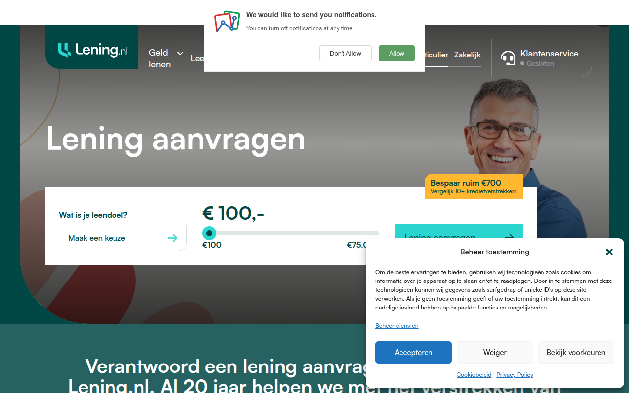 Screenshot van lening.nl