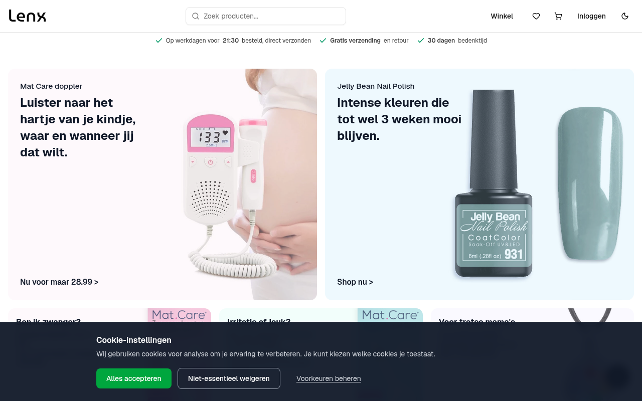 Screenshot van lenx.nl