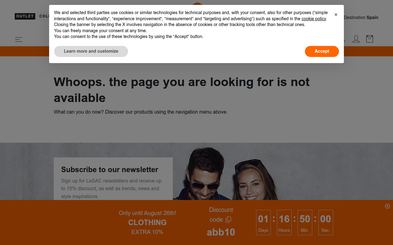Screenshot van lesacoutlet.co.uk