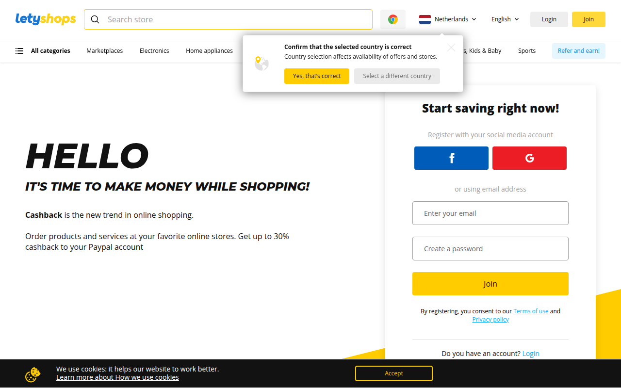 Screenshot van letyshops.com