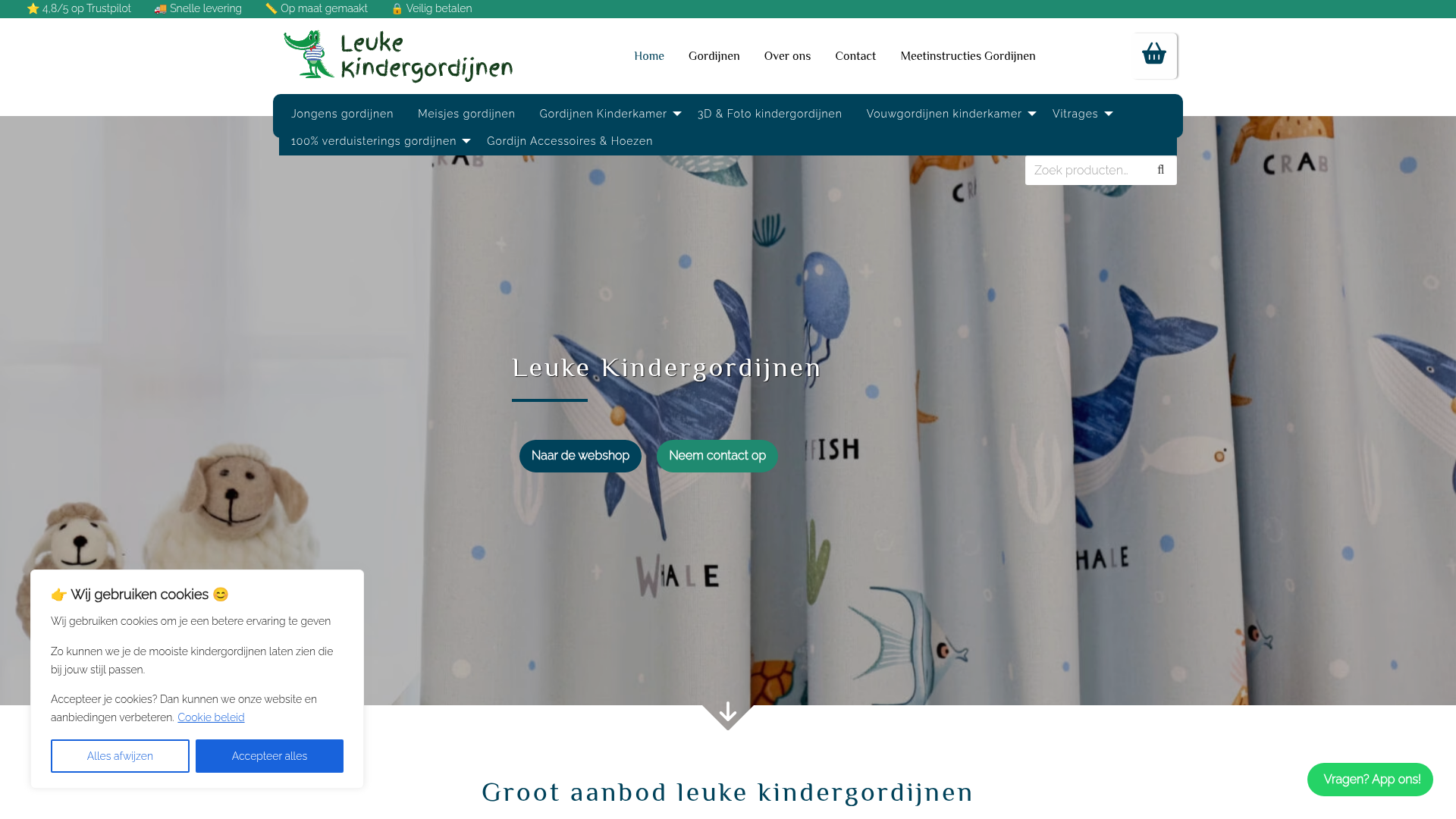 Screenshot van leukekindergordijnen.nl
