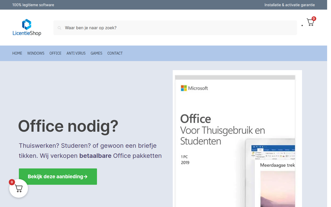 Screenshot van licentie-shop.com