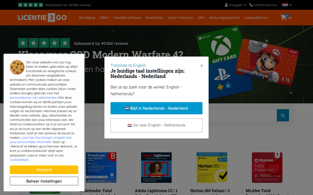 Screenshot van licentie2go.com