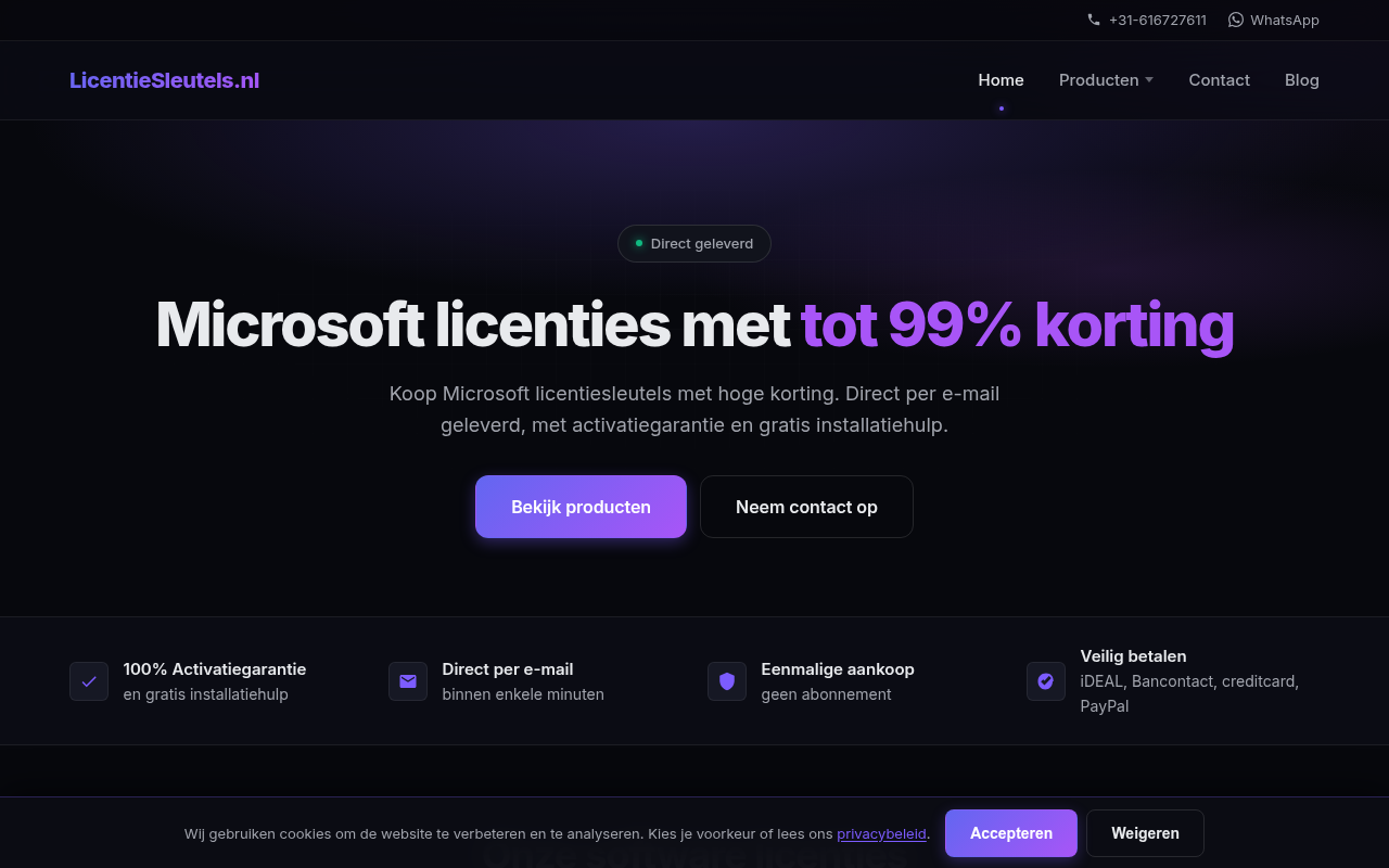 Screenshot van licentiesleutels.nl