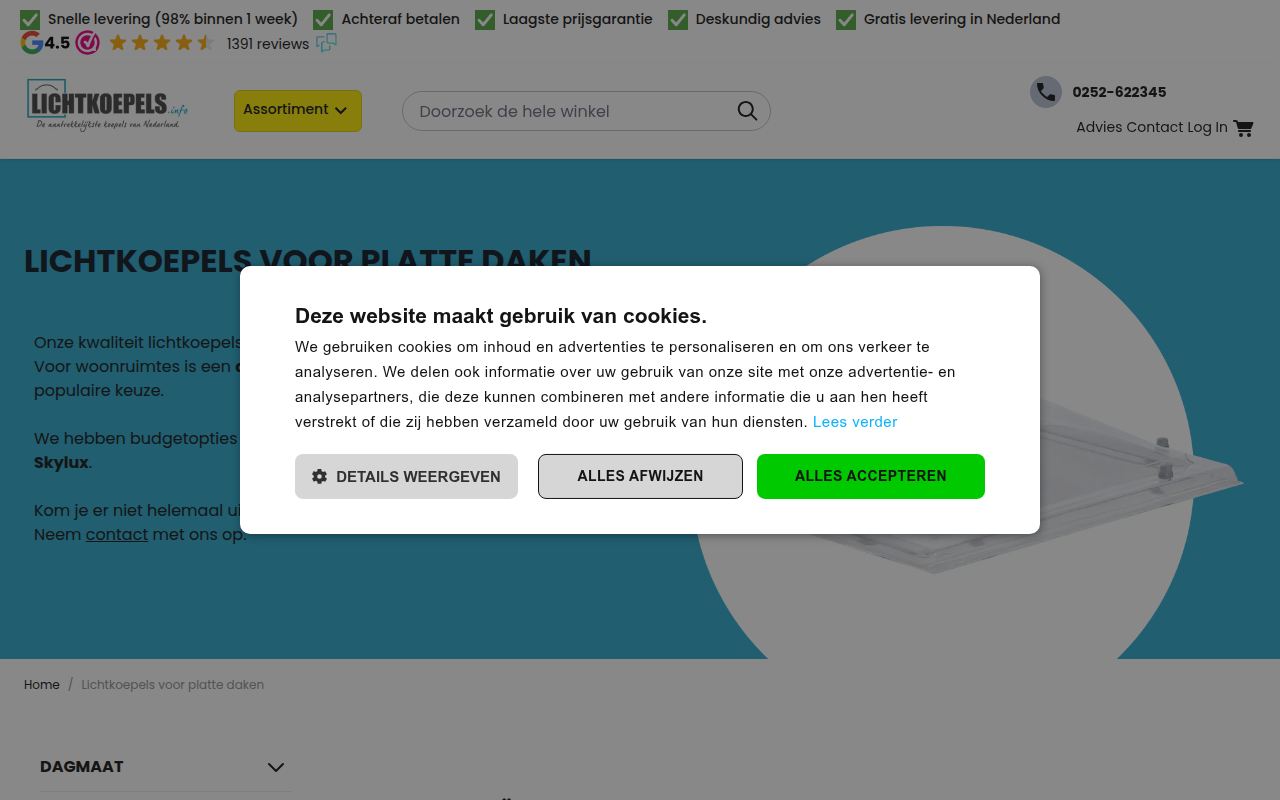 Screenshot van lichtkoepels.info