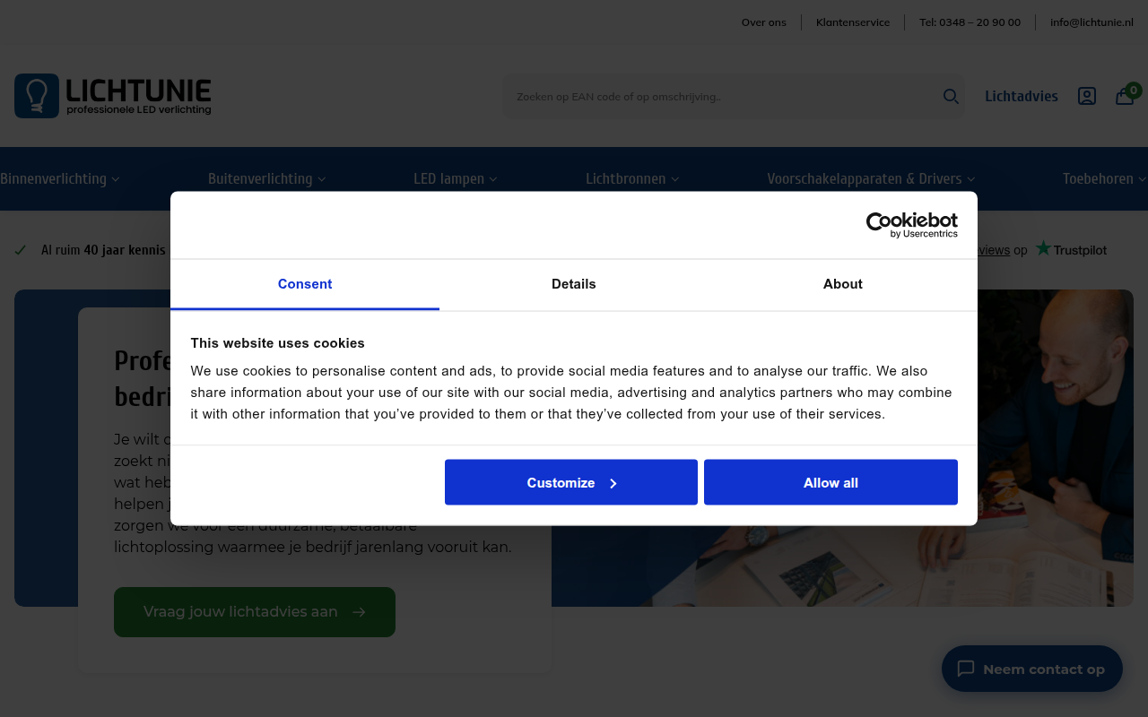 Screenshot van lichtunie.nl