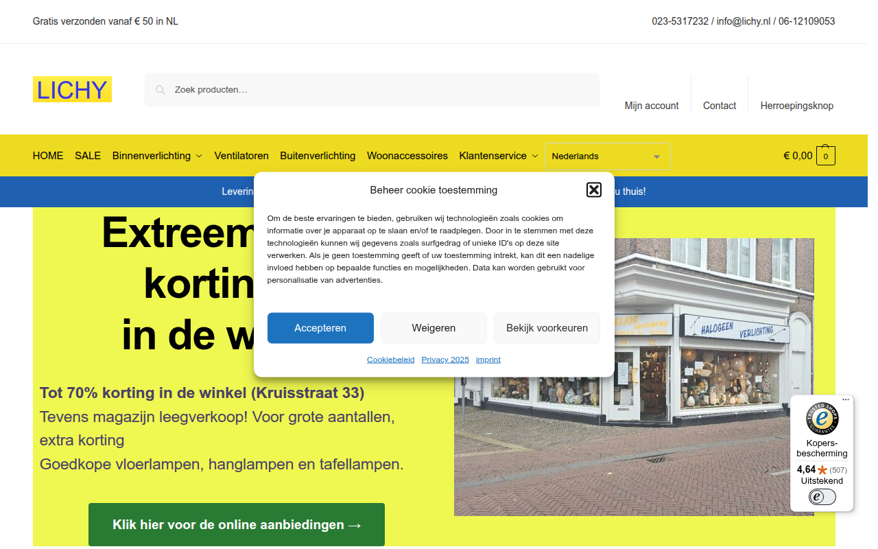 Screenshot van lichy.nl