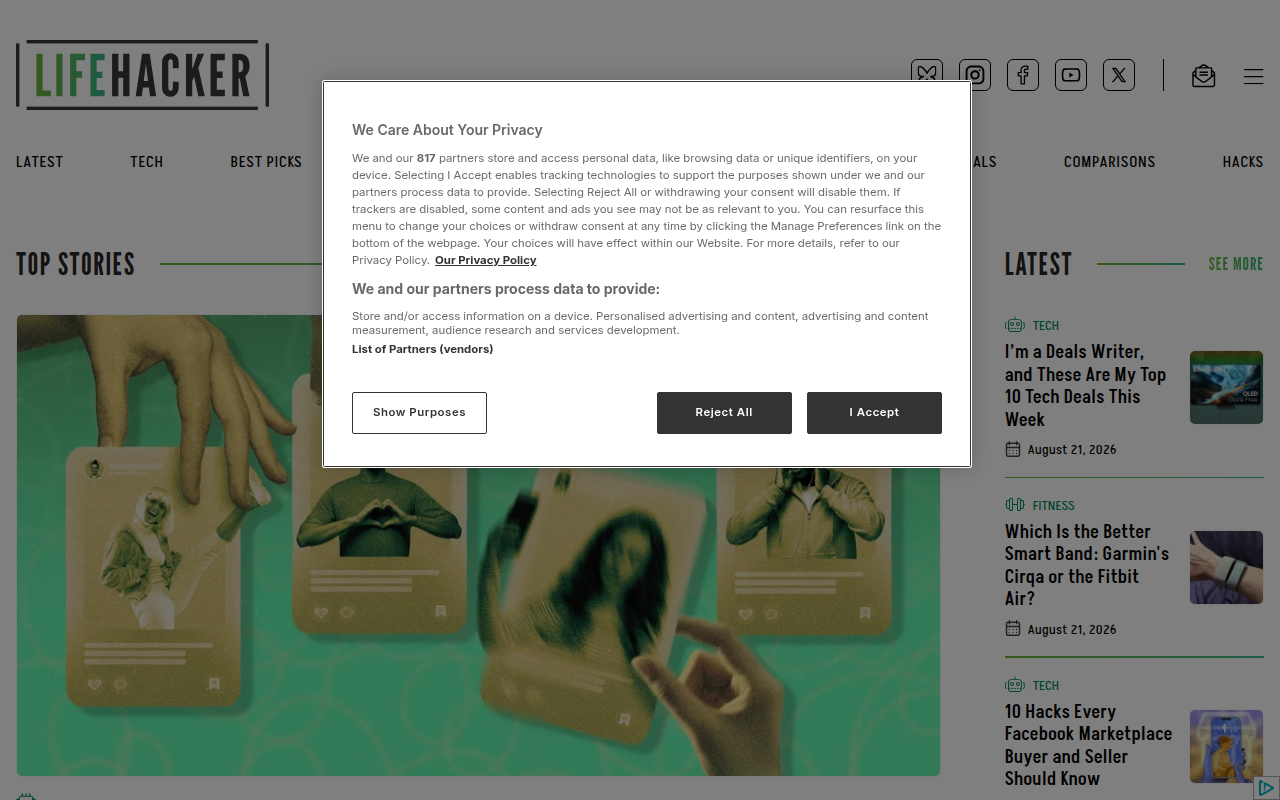 Screenshot van lifehacker.com