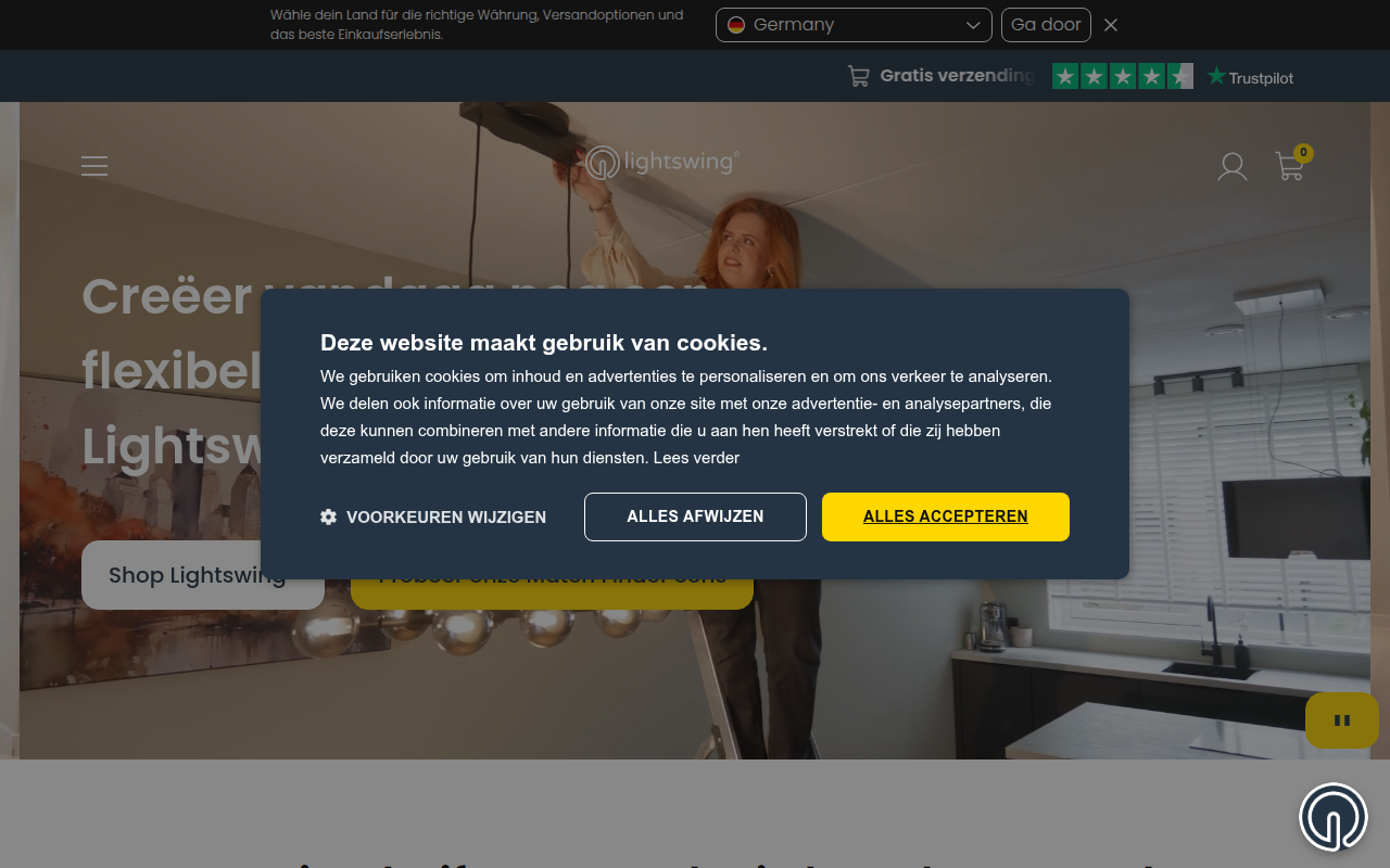 Screenshot van lightswing.nl
