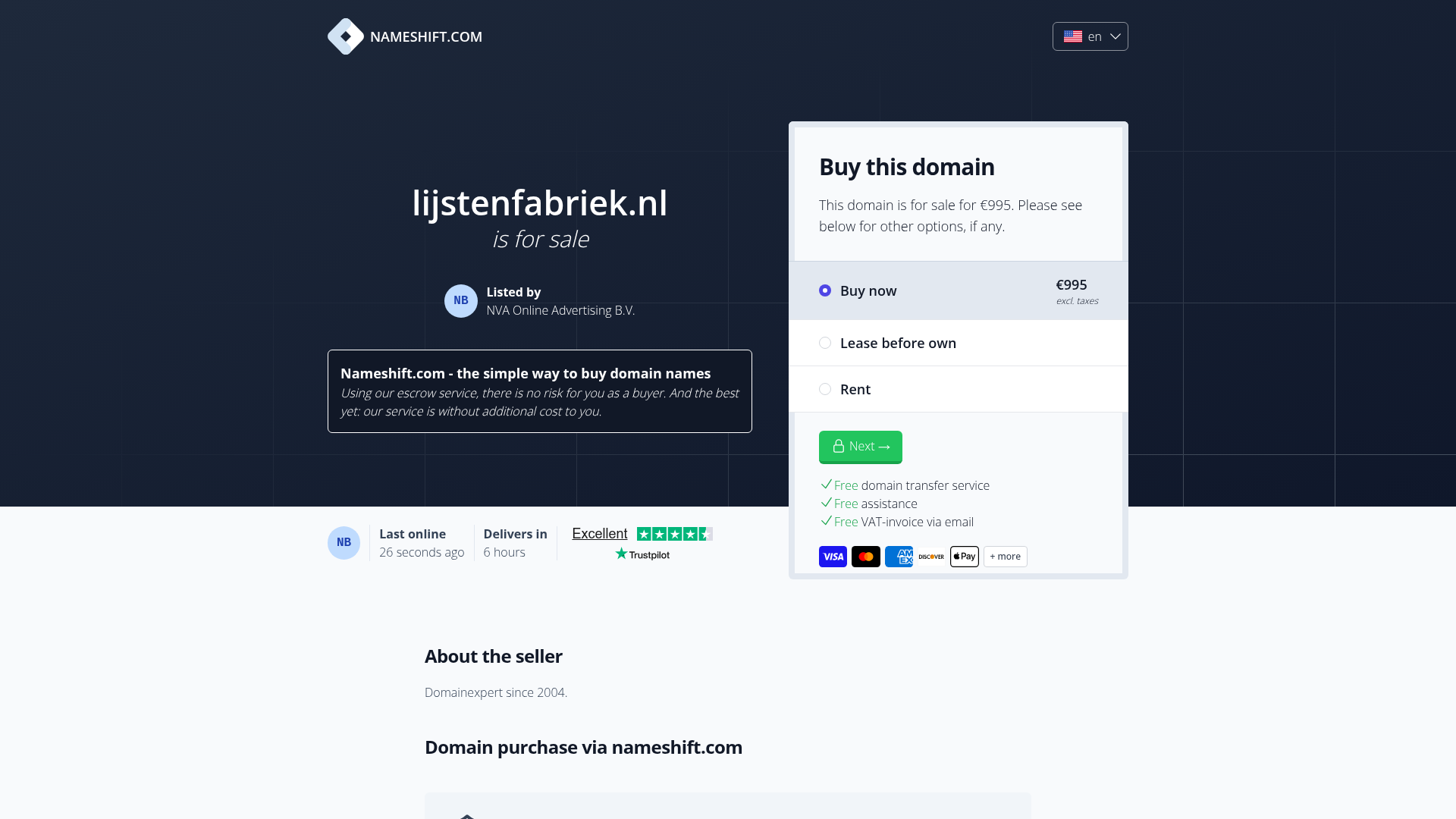 Screenshot van lijstenfabriek.nl