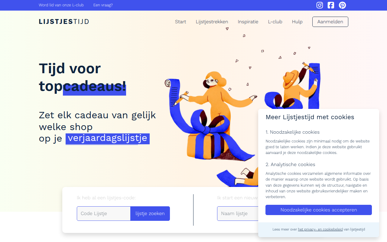 Screenshot van lijstjestijd.be