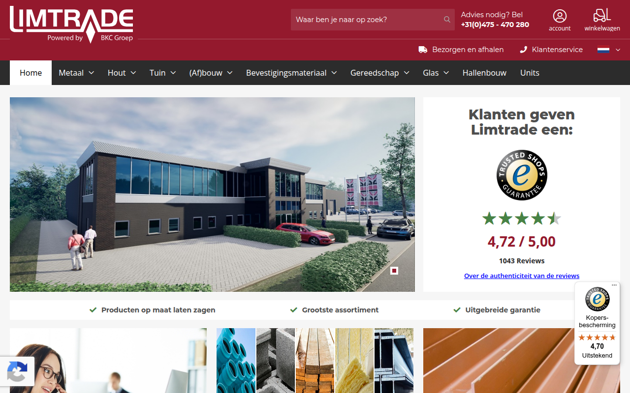 Screenshot van limtrade.nl