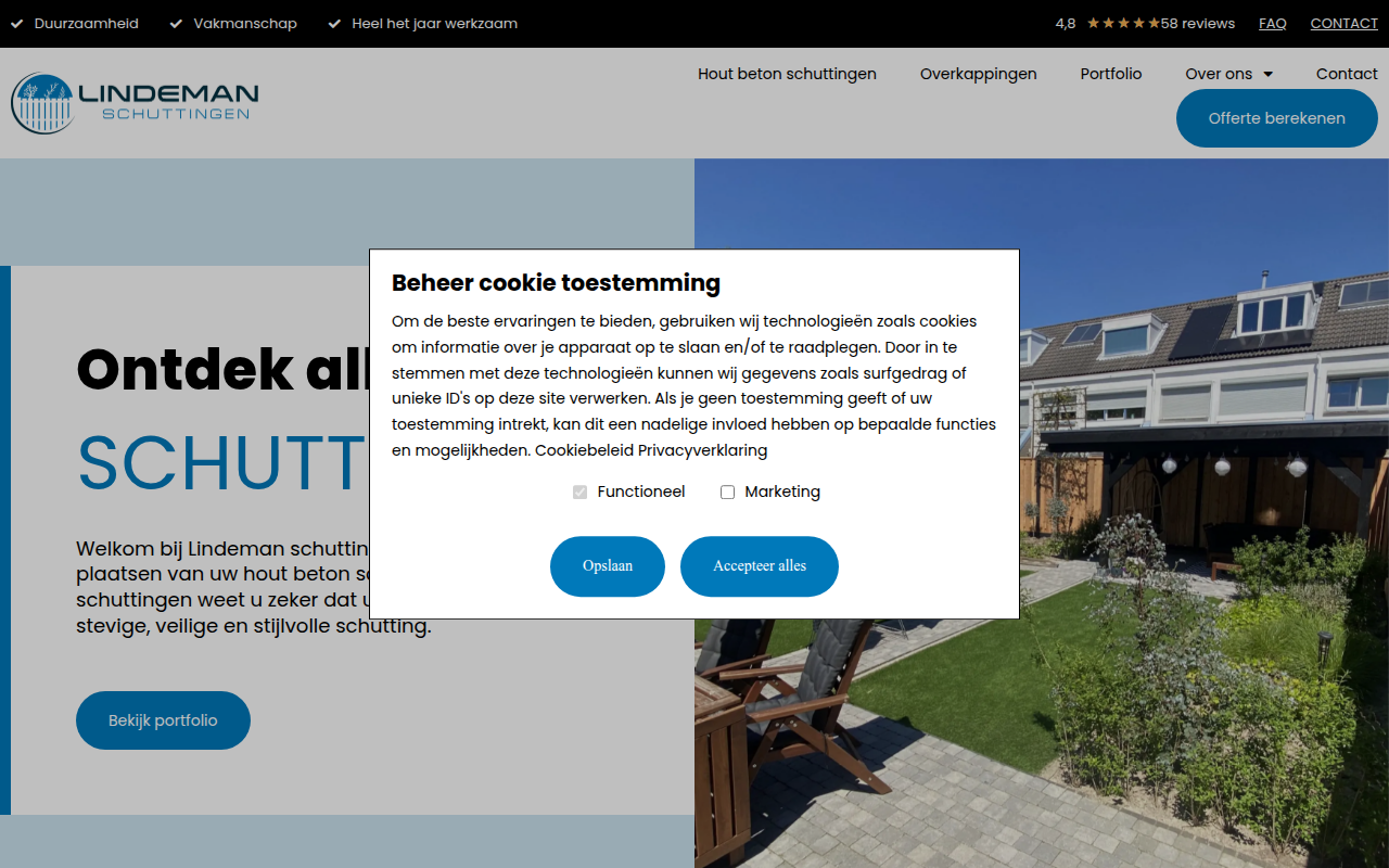 Screenshot van lindeman-schuttingen.nl