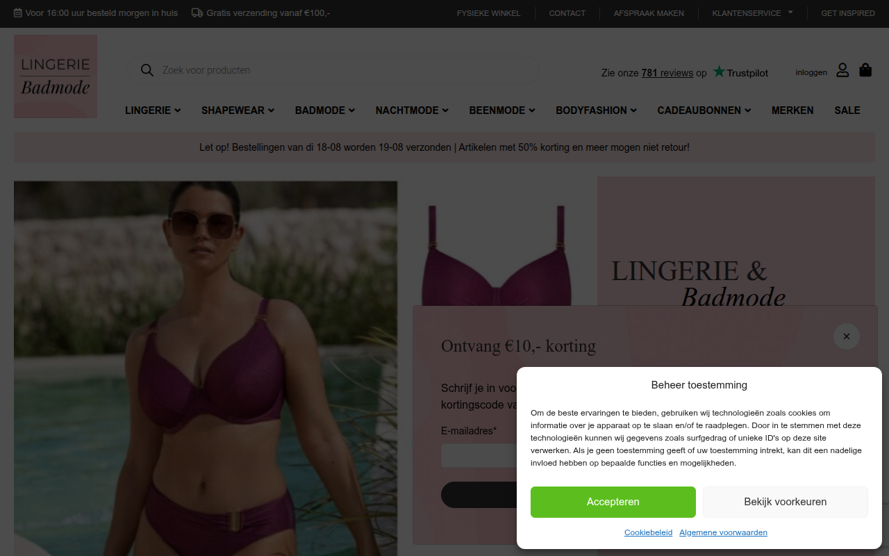 Screenshot van lingerie-badmode.nl
