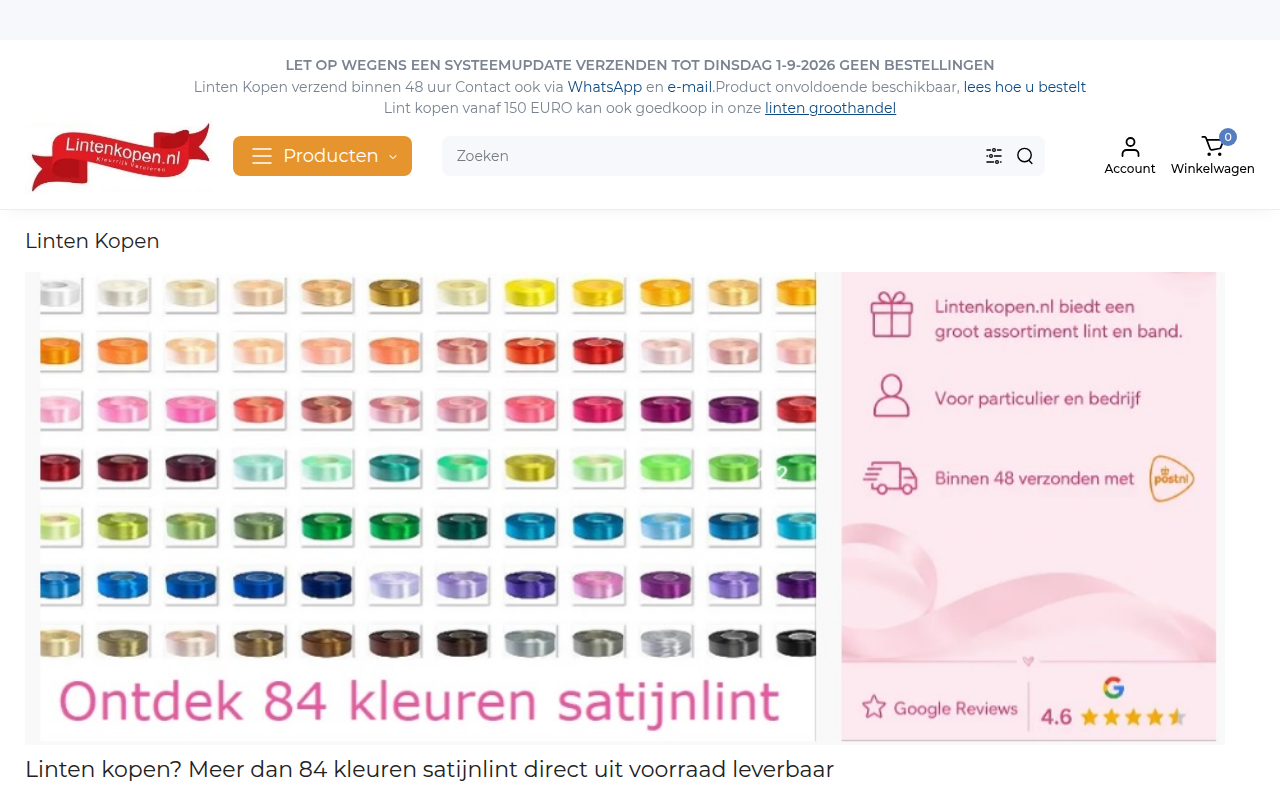 Screenshot van lintenkopen.nl