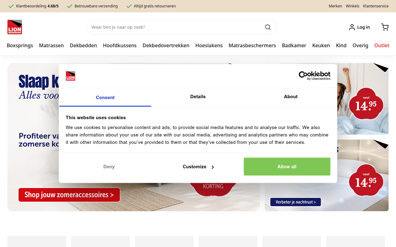Screenshot van lionbeddenshop.nl