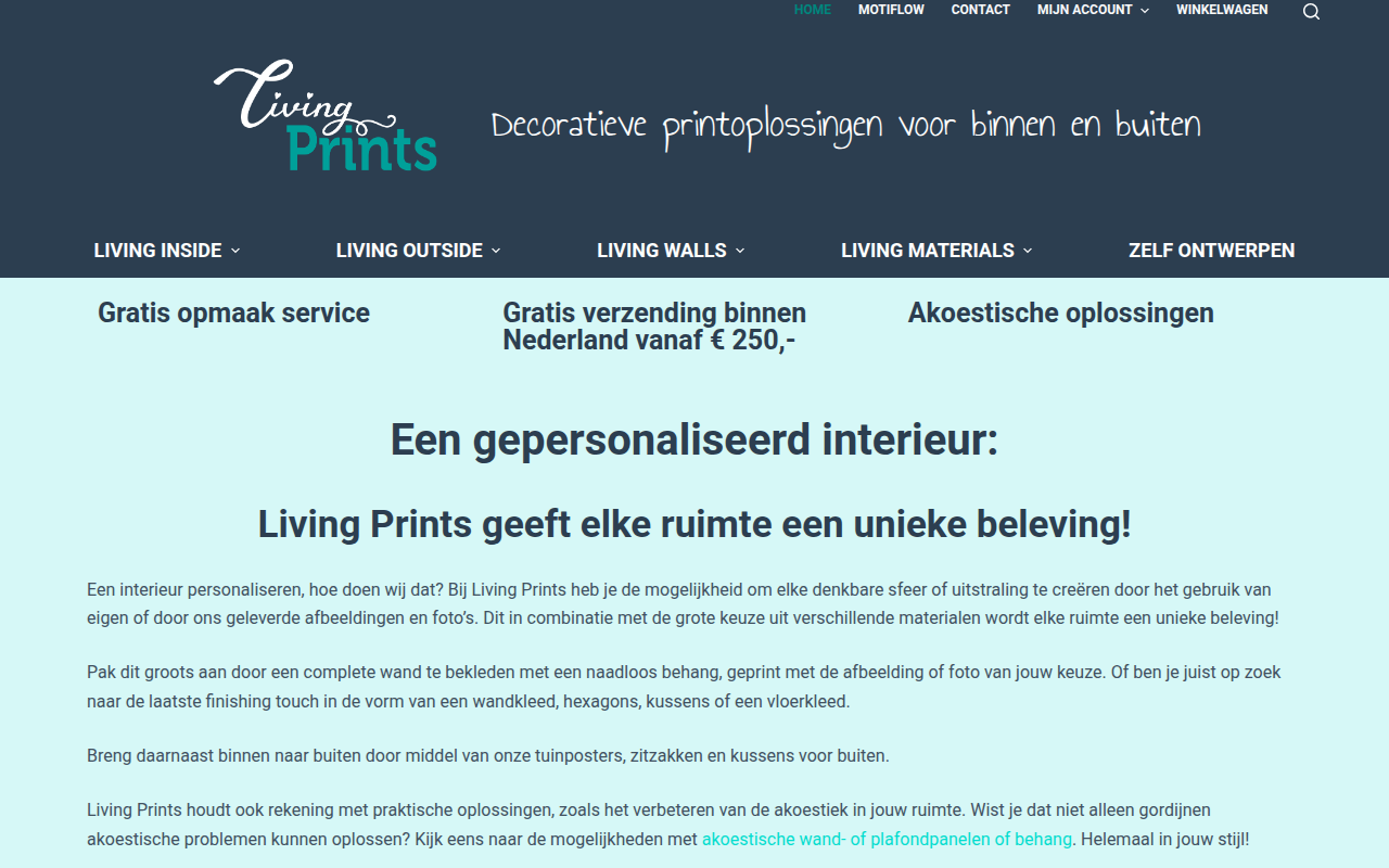 Screenshot van livingprints.nl