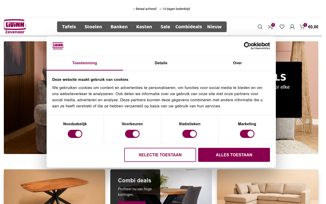 Screenshot van livinnzevenaar.nl
