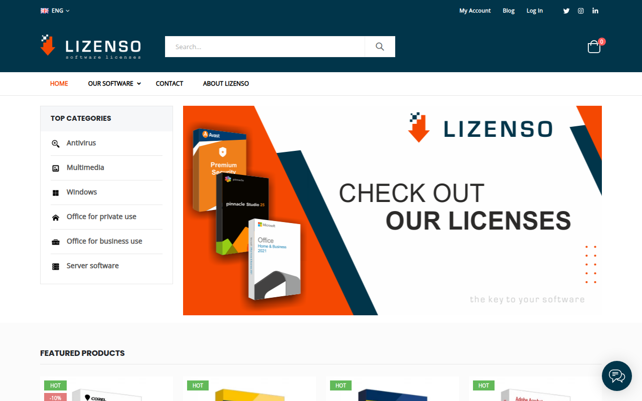 Screenshot van lizenso.com