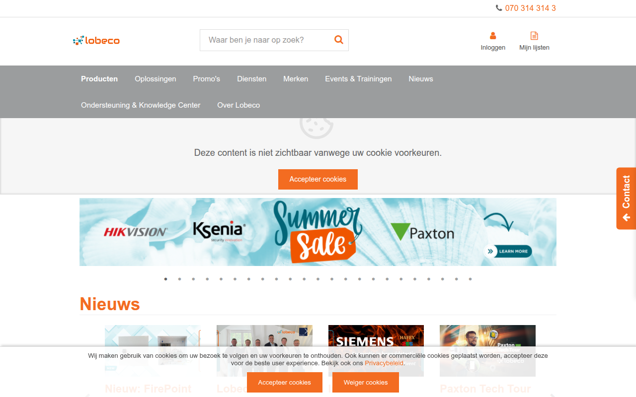 Screenshot van lobeco.nl