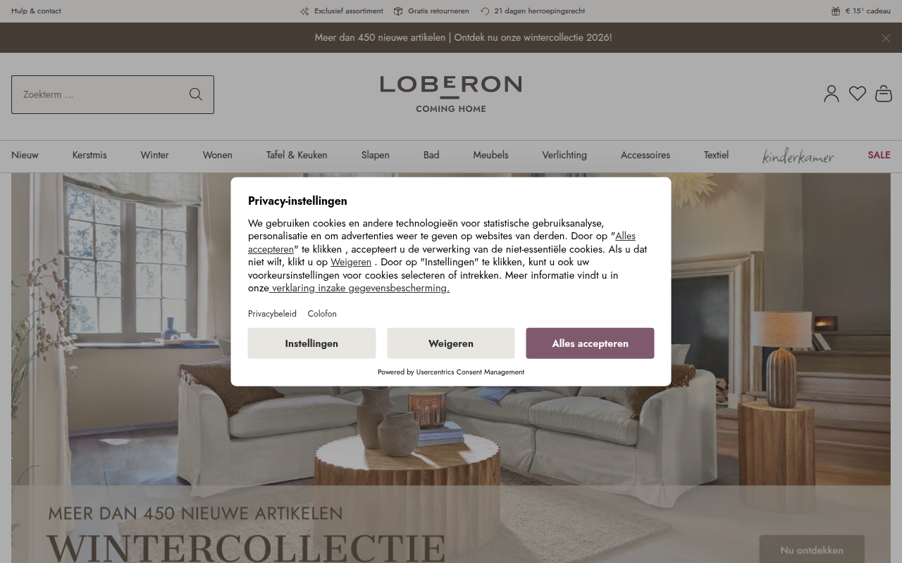 Screenshot van loberon.nl