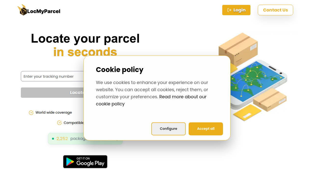 Screenshot van locmyparcel.info