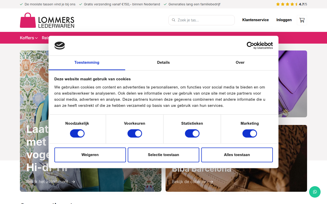 Screenshot van lommers-lederwaren.nl