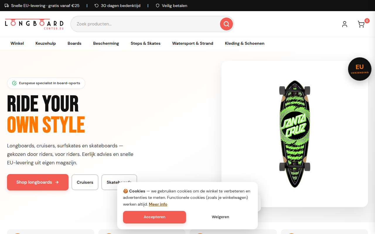 Screenshot van longboardcenter.eu